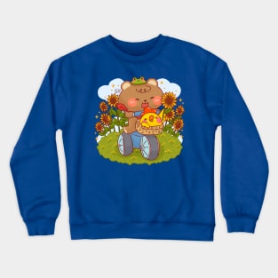 Cute Bear Cycling in Sunflower Field Crewneck Sweatshirt